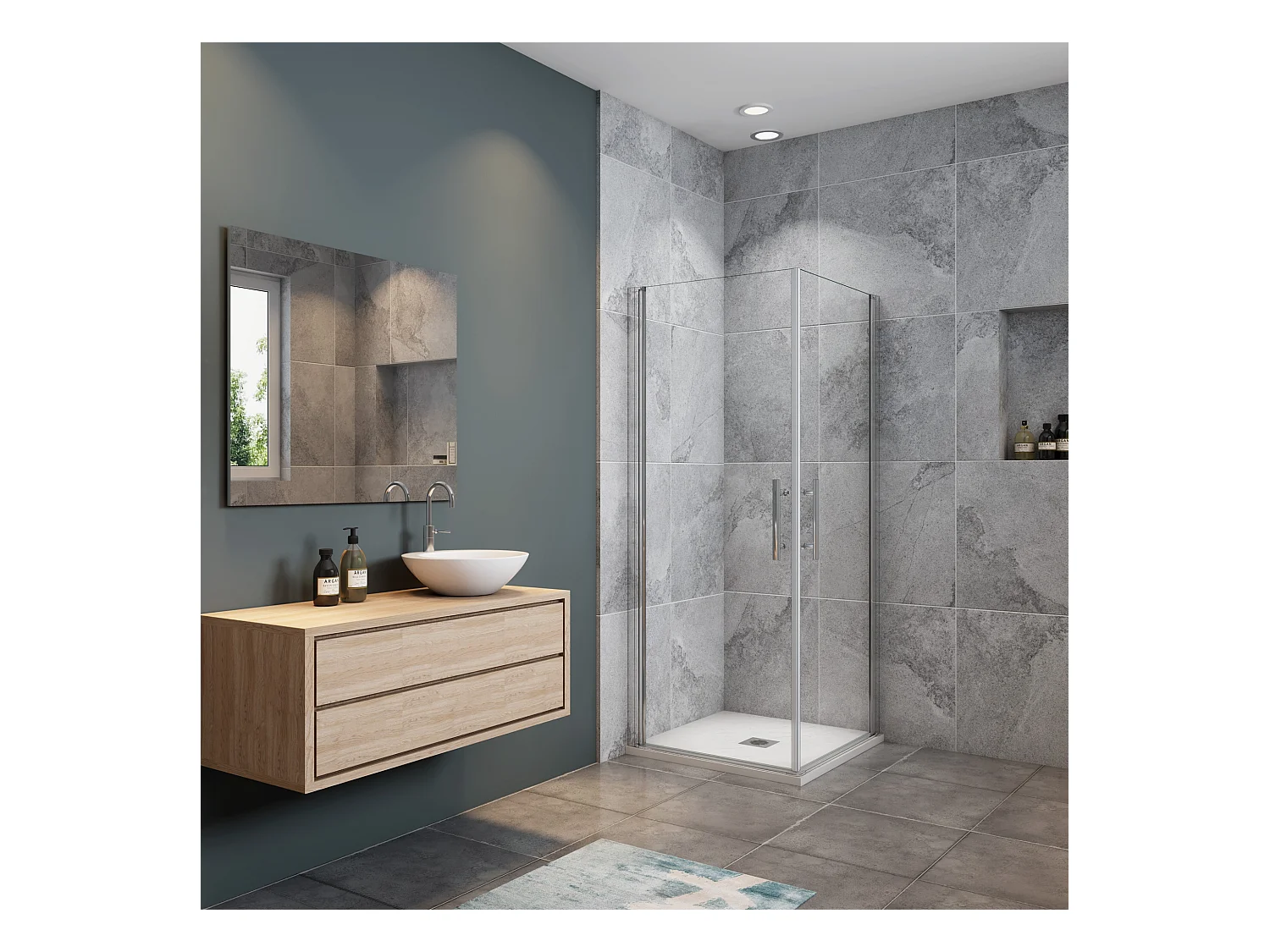 Vierkante douchecabine 80x90x185cm,enkelvoudige draaideur,6mm helder nano veiligheidsglas,profiel van glanzend chroom.