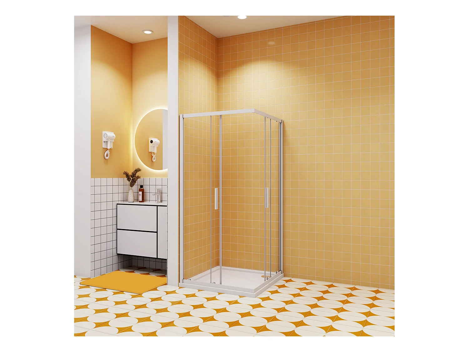 76x76x185cm Vierkante douchecabine hoekinstap dubbele schuifdeur,8mm helder antikalk NANO glas,,glanzend chroom profiel