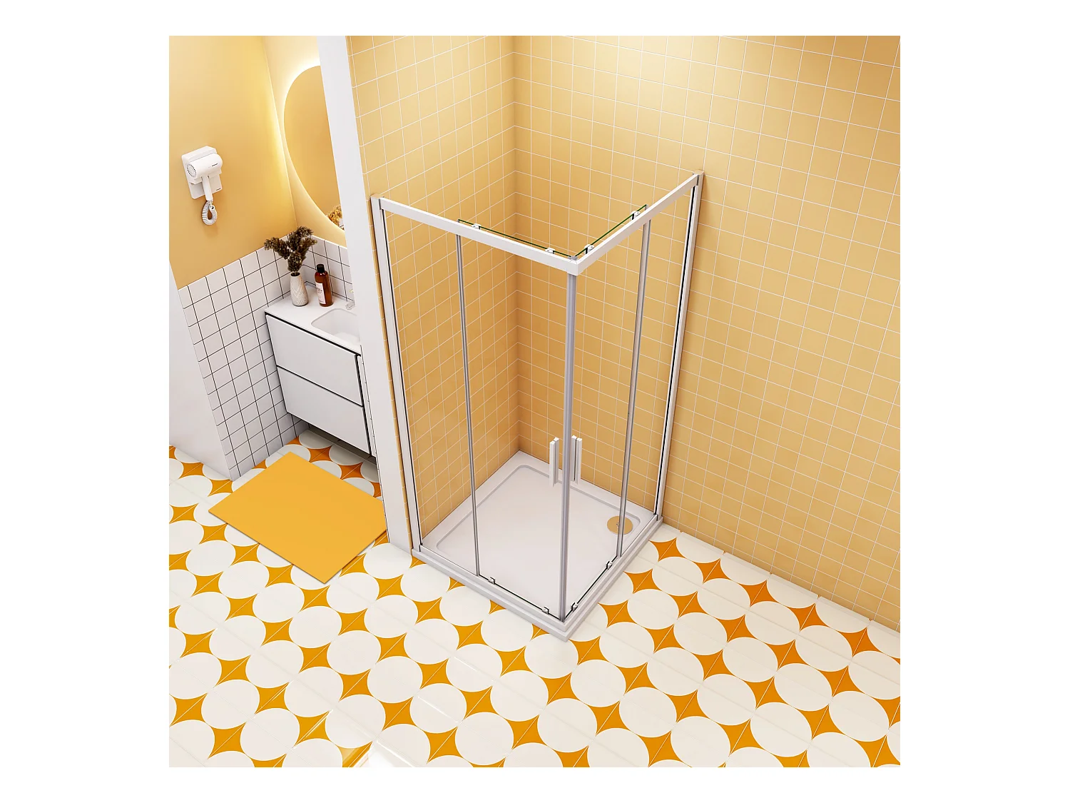 76x76x185cm Vierkante douchecabine hoekinstap dubbele schuifdeur,8mm helder antikalk NANO glas,,glanzend chroom profiel