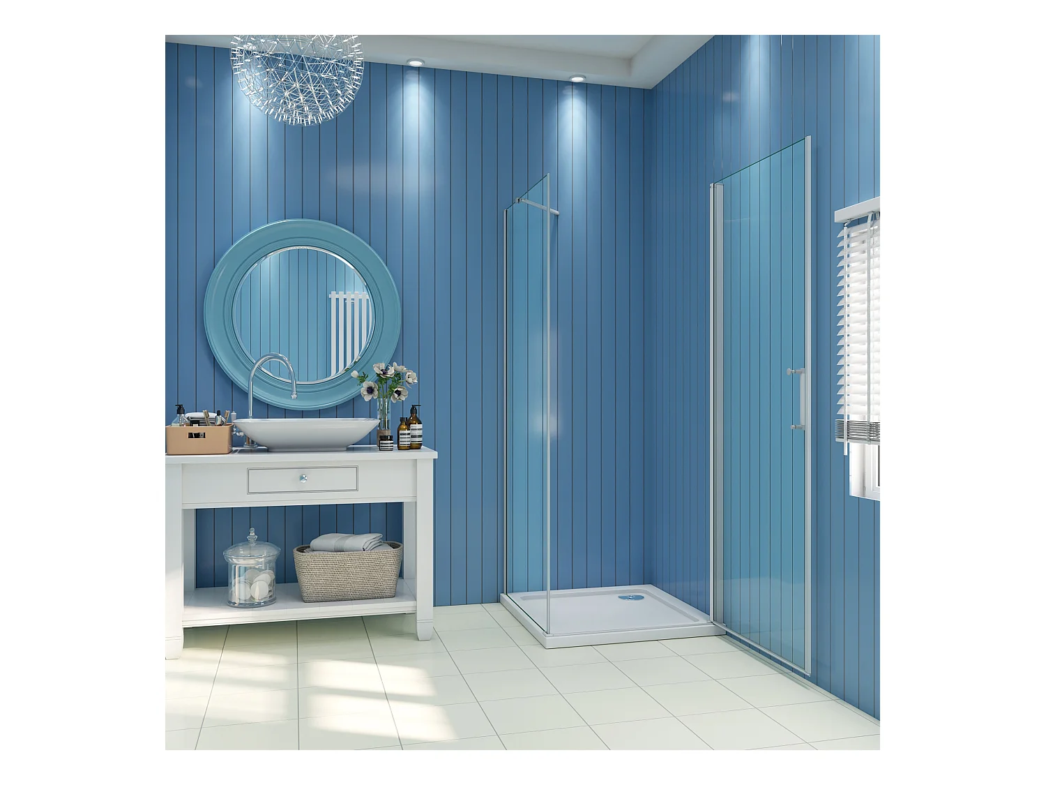 B:100xD:70xH:185 cm Douchecabine draaideur nisdeur+zijpaneel 5mm gehard veiligheidsglas,profiel van glanzend chroom