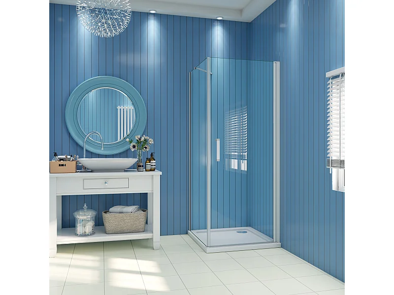 B:70xD:80xH:185 cm Douchecabine draaideur nisdeur+zijpaneel 5mm gehard veiligheidsglas,profiel van glanzend chroom