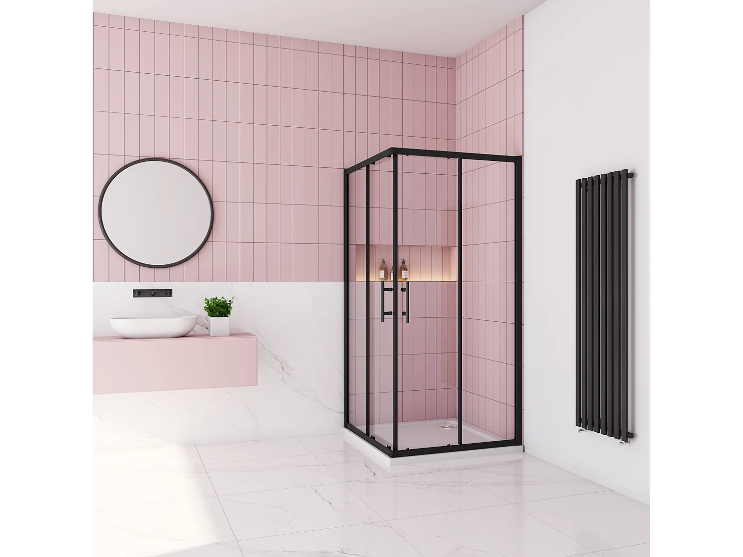 80x80x195cm Douchecabine met dubbele schuifdeur,6mm NANO EasyClean veiligheidsglas,Mat Zwart Profiel