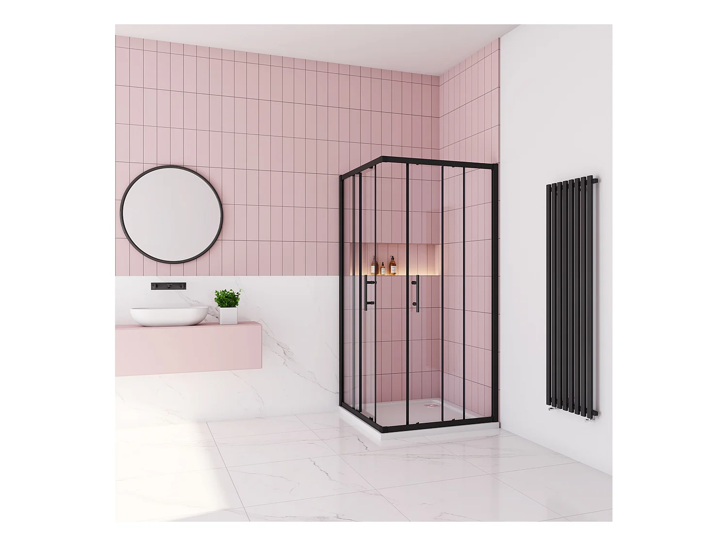 80x80x195cm Douchecabine met dubbele schuifdeur,6mm NANO EasyClean veiligheidsglas,Mat Zwart Profiel