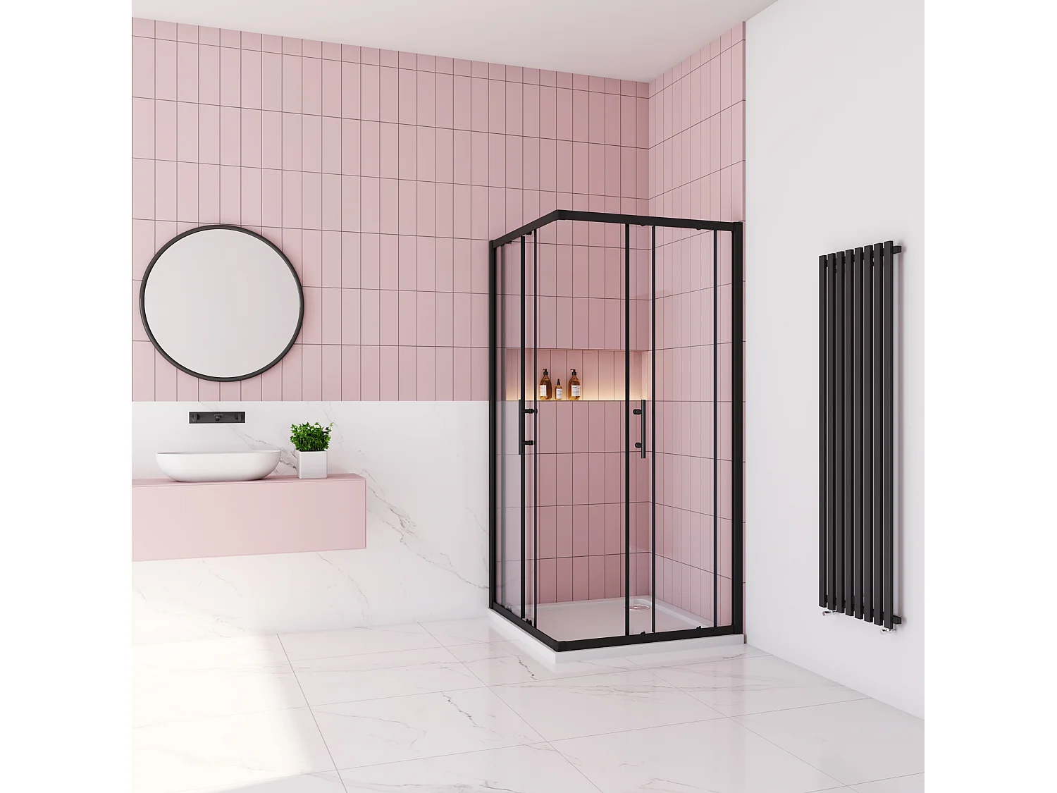 80x80x195cm Douchecabine met dubbele schuifdeur,6mm NANO EasyClean veiligheidsglas,Mat Zwart Profiel