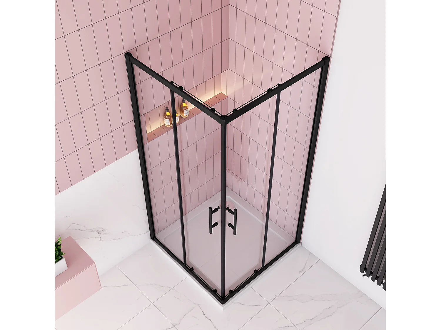 80x80x195cm Douchecabine met dubbele schuifdeur,6mm NANO EasyClean veiligheidsglas,Mat Zwart Profiel