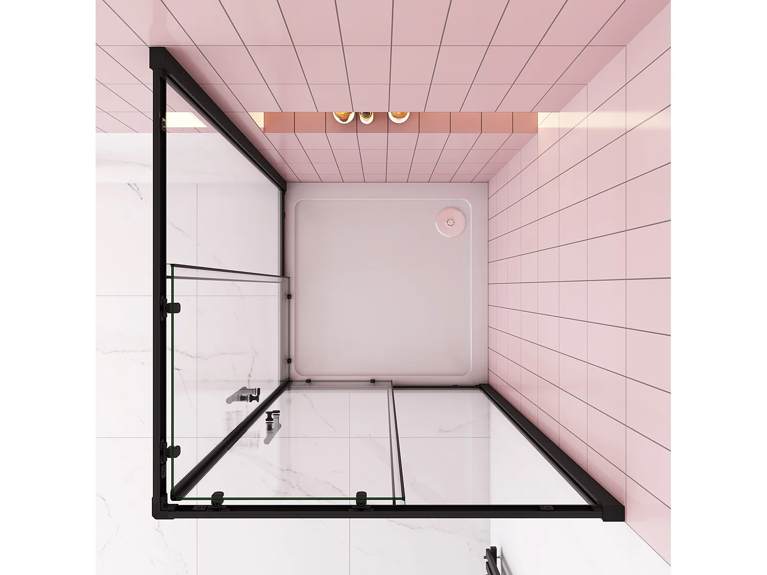 80x80x195cm Douchecabine met dubbele schuifdeur,6mm NANO EasyClean veiligheidsglas,Mat Zwart Profiel