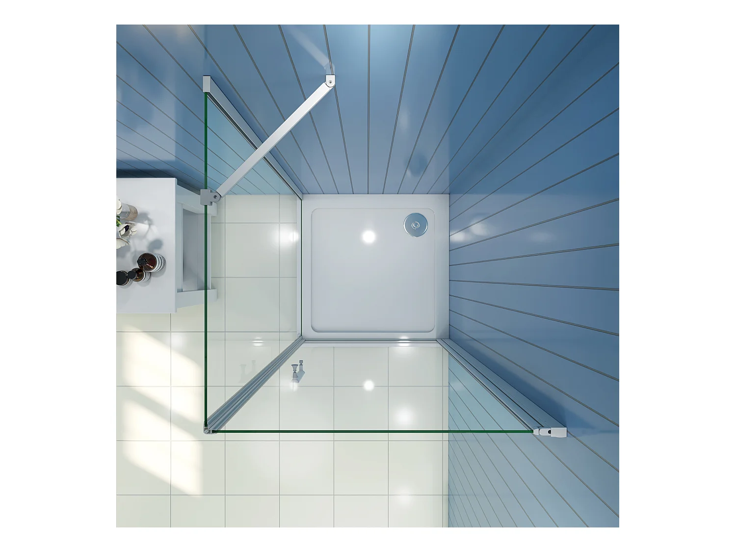 B:70xD:70xH:185 cm Douchecabine draaideur nisdeur+zijpaneel 5mm gehard veiligheidsglas,profiel van glanzend chroom