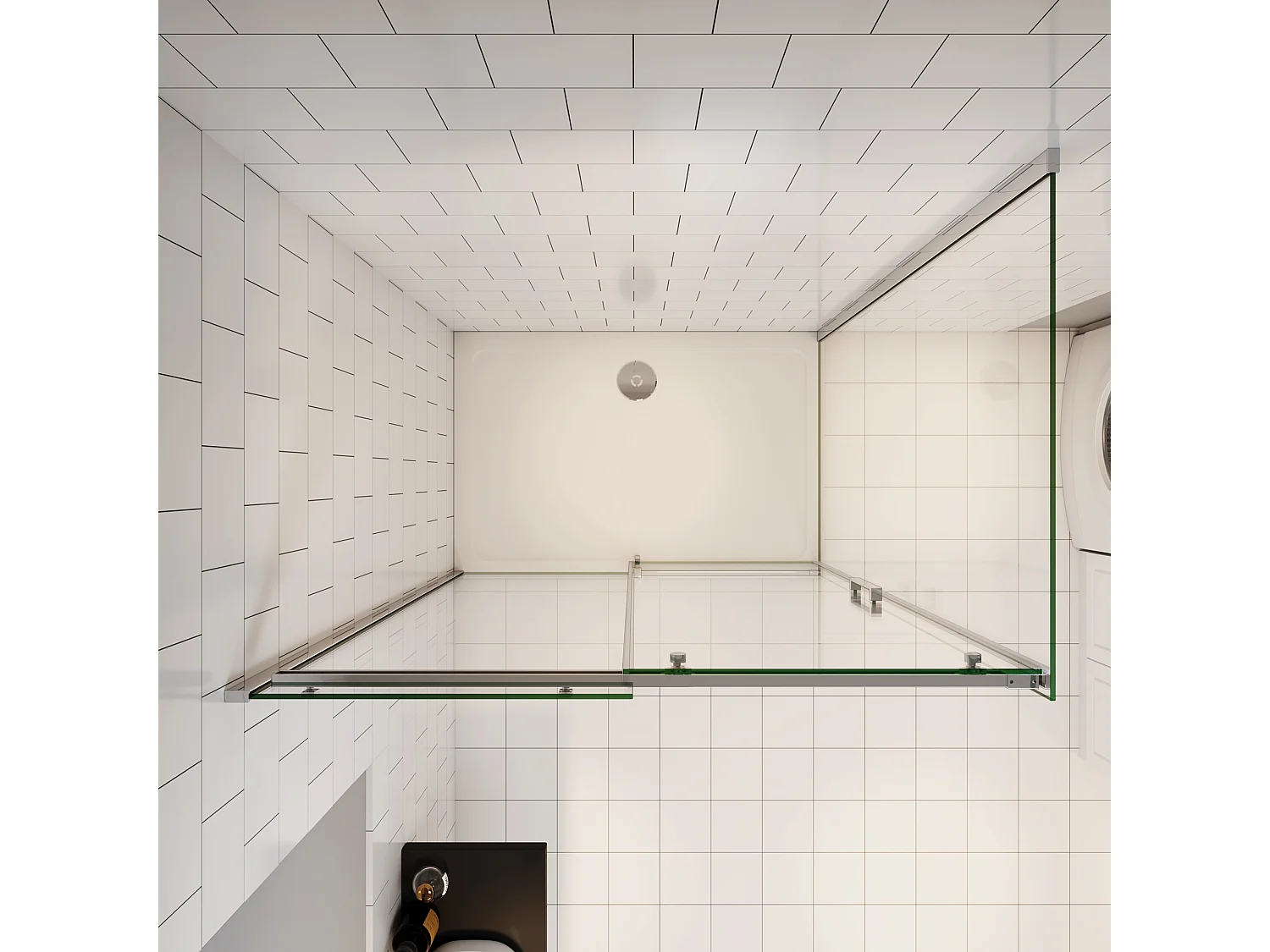 Schuifbare douchecabine met zijwand,8mm helder antikalk NANO glas,100cm(breedte)x90cm(zijwand)x195cm(hoogte),profiel van glanzend chroom.