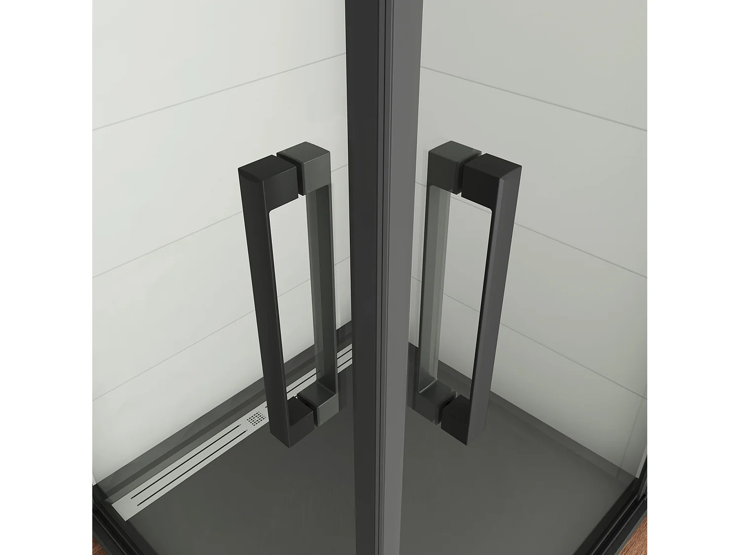 80x100x200cm Douchecabine met dubbele draaideur,8mm NANO helder veiligheidsglas,mat zwarte aluminium frame