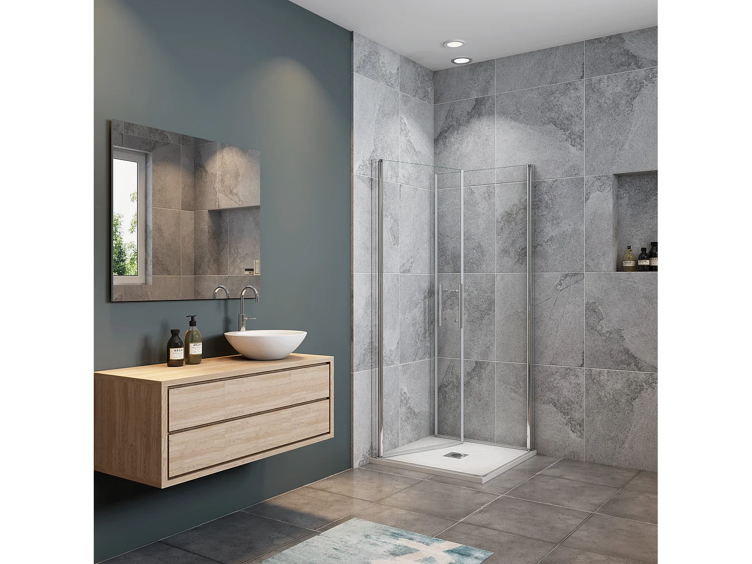 Douchecabine B:70xD:80x180cm,dubbele draaideuren,5mm NANO EasyClean veiligheidsglas,profiel van glanzend chroom