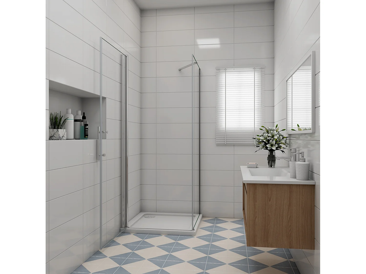 B:80xD:90x197cm Douchecabine met draaideur+zijwand,6mm EasyClean veiligheidsglas,50 cm Stabilisatiestang (draaibaar),profiel van glanzend chroom