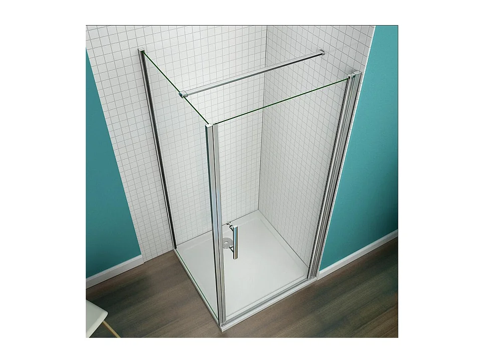 B:100xD:70x197cm Douchecabine met draaideur+zijwand,6mm EasyClean veiligheidsglas,N-vorm:90cm stabilisator (kan worden gesneden),profiel van glanzend chroom