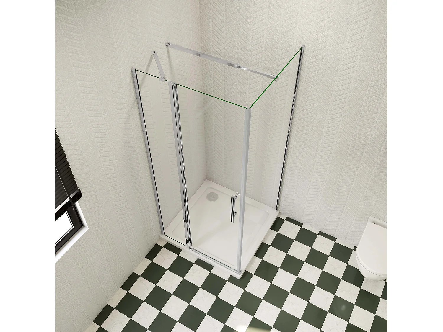 80x76x195cm Douchecabine draaideur+zijwand,6 mm NANO EasyClean veiligheidsglas,73-120 cm Stabilisatiestang (inkortbaar),profiel van glanzend chroom.