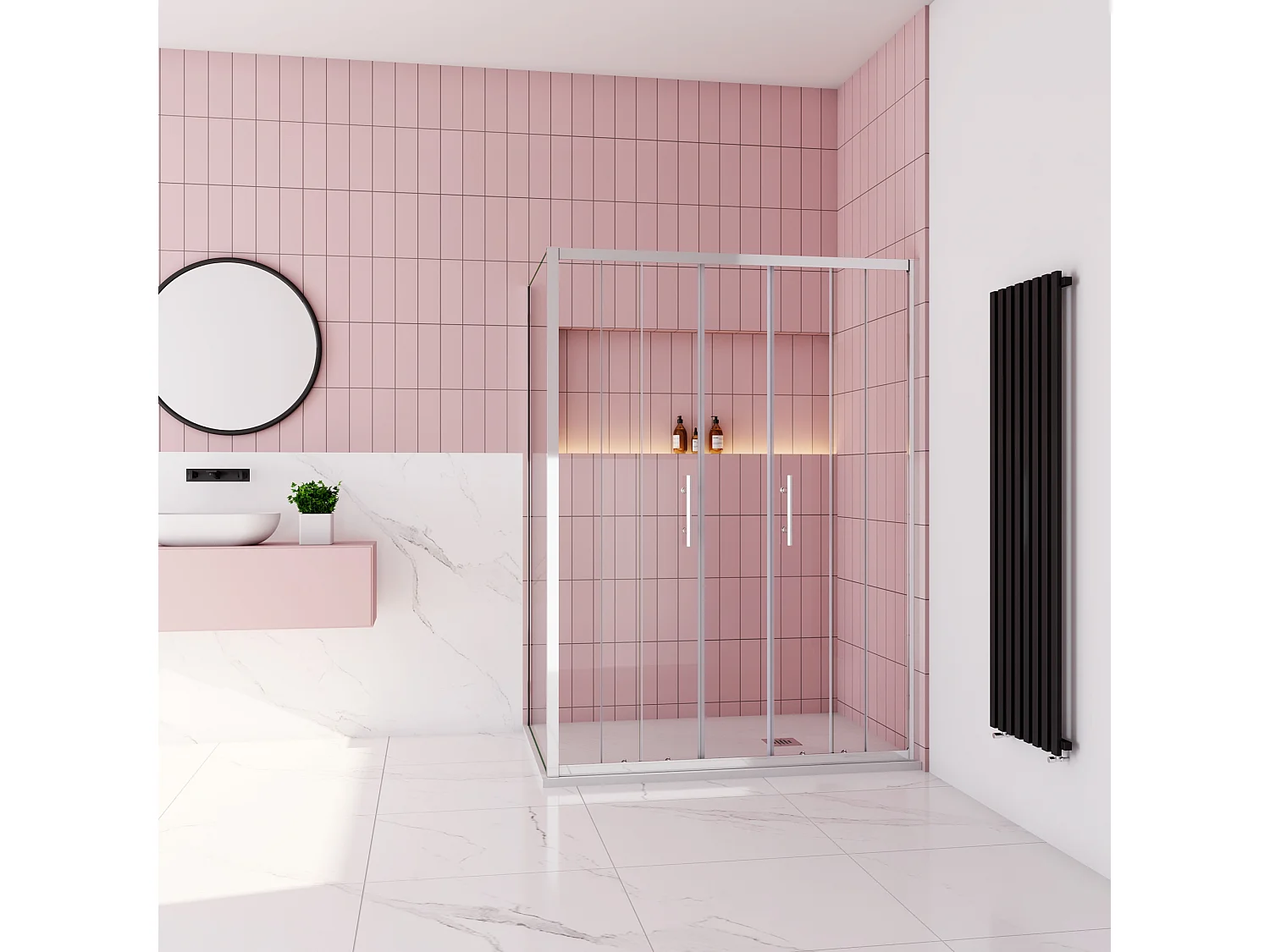 Schuifdeur douchecabine 140x190cm,zijpaneel 80x190cm,5mm helder veiligheidsglas,profiel van glanzend chroom.