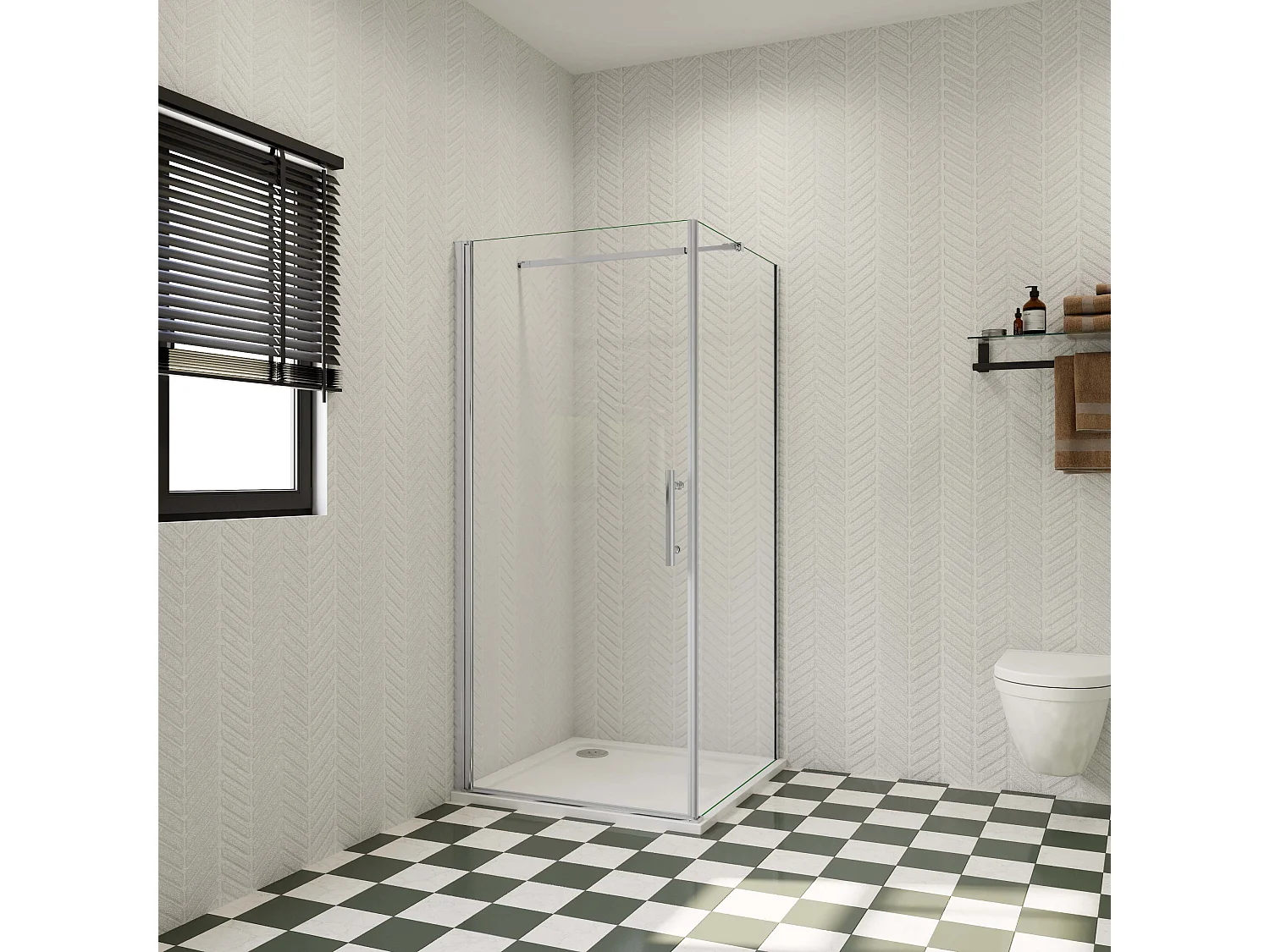 Douchecabine 70x76x185cm,draaideur+zijwand,6mm NANO EasyClean veiligheidsglas,73-120 cm Stabilisatiestang (inkortbaar),profiel van glanzend chroom.