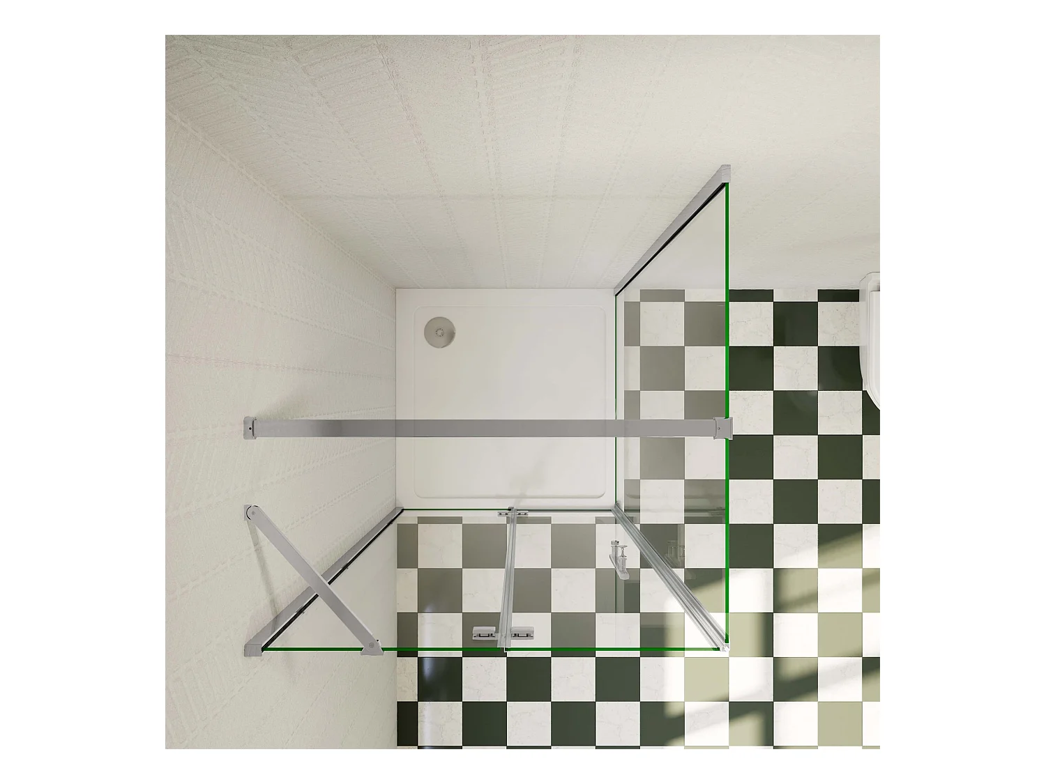 Douchecabine met vouwdeur en vaste zijwand,6mm NANO EasyClean veiligheidsglas,B:90xD:80xH:185cm,90cm Stabilisatiestang,chroom