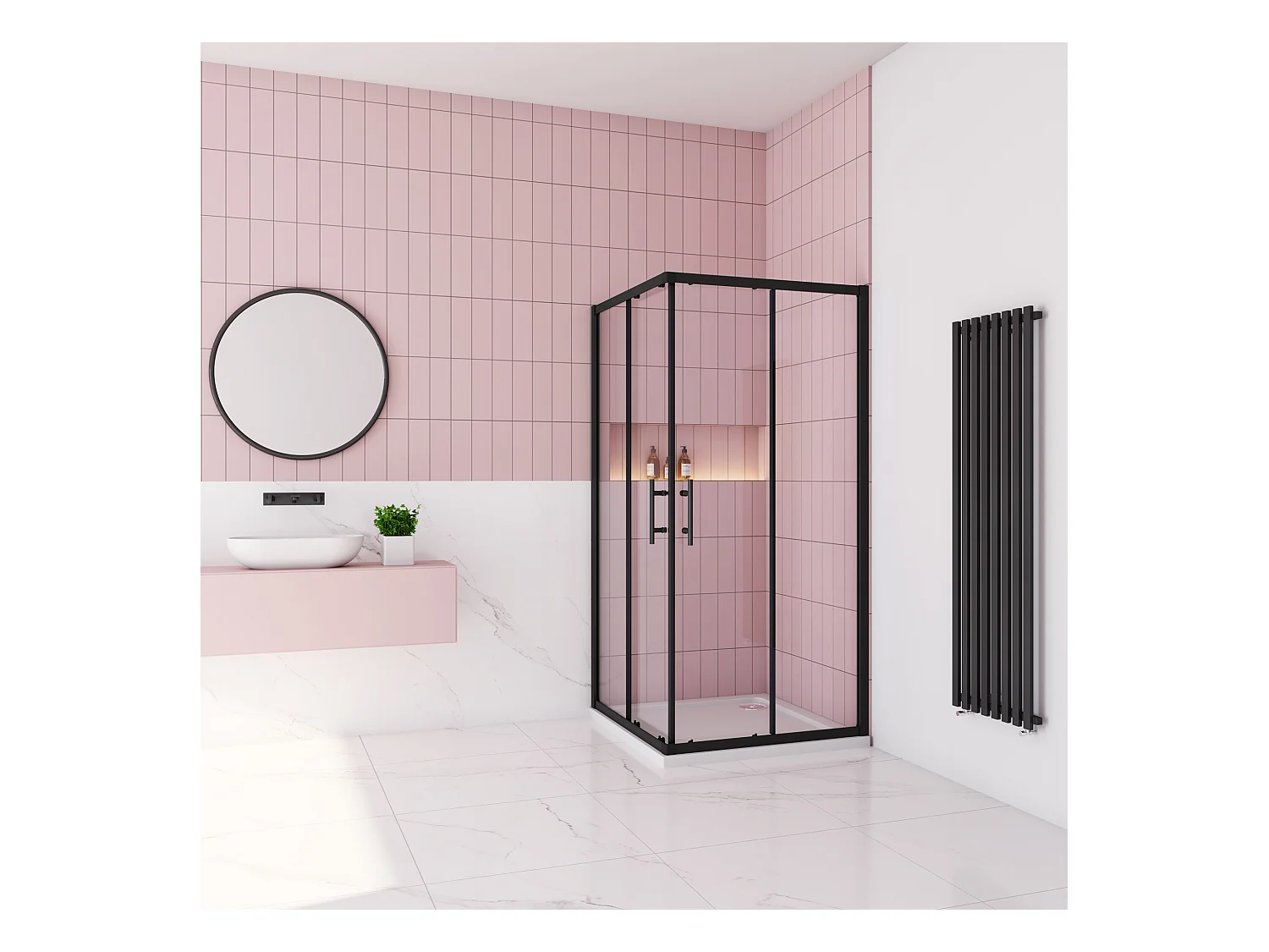 80x90x195cm Douchecabine met dubbele schuifdeur,6mm NANO EasyClean veiligheidsglas,Mat Zwart Profiel