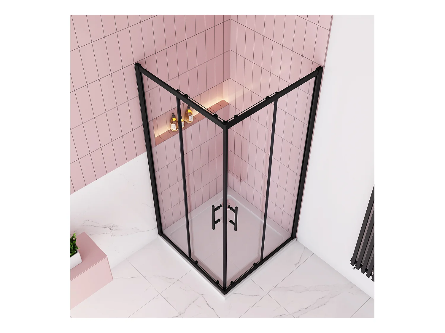 80x90x195cm Douchecabine met dubbele schuifdeur,6mm NANO EasyClean veiligheidsglas,Mat Zwart Profiel