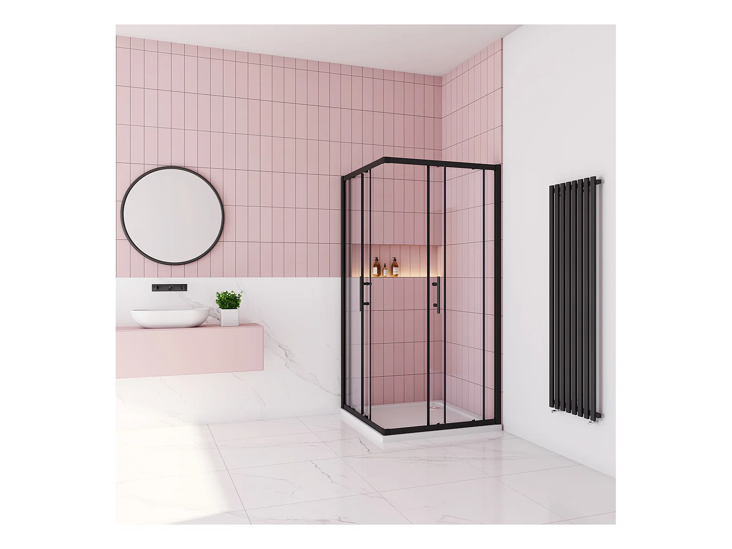 90x90x195cm Douchecabine met dubbele schuifdeur,6mm NANO EasyClean veiligheidsglas,Mat Zwart Profiel