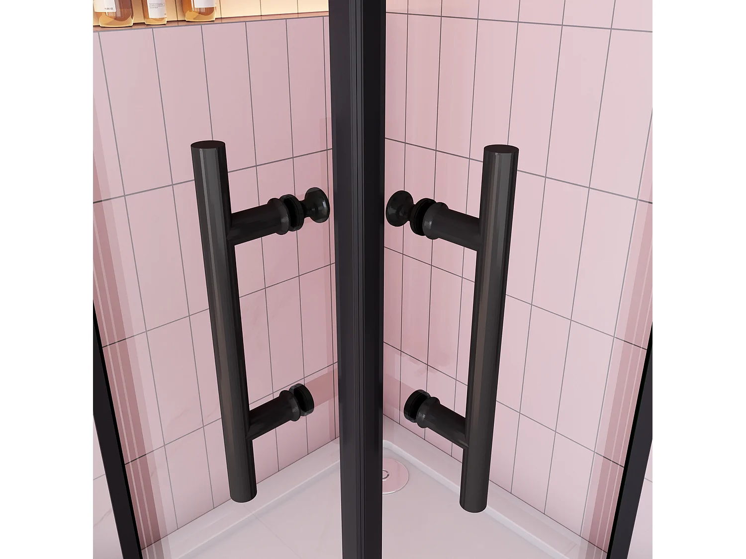 90x90x195cm Douchecabine met dubbele schuifdeur,6mm NANO EasyClean veiligheidsglas,Mat Zwart Profiel