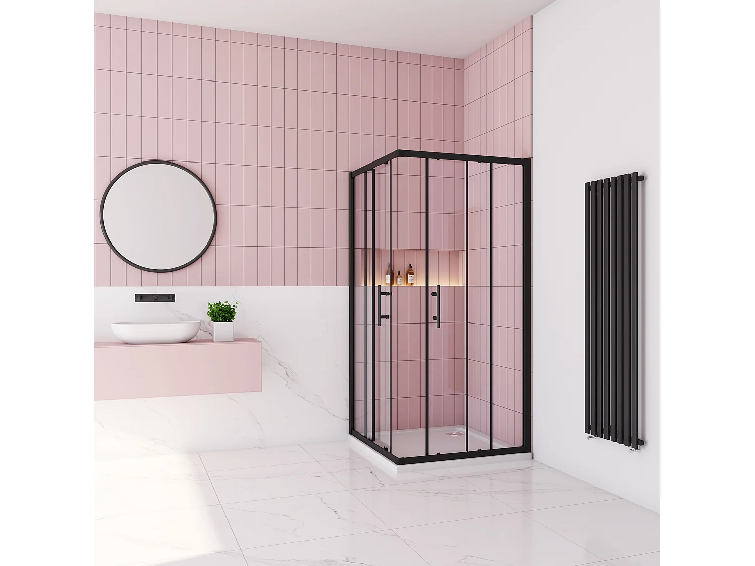 90x90x195cm Douchecabine met dubbele schuifdeur,6mm NANO EasyClean veiligheidsglas,Mat Zwart Profiel