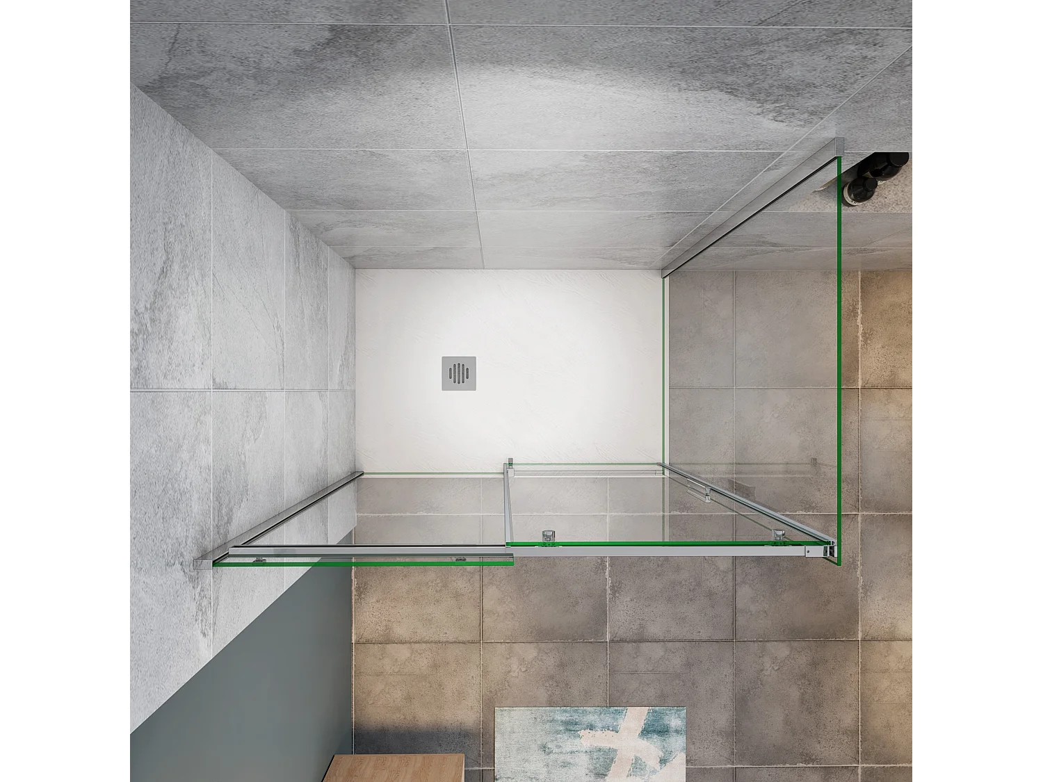 100x195cm Schuifbare douchecabine met zijwand 80cm,6mm helder glas,profiel van glanzend chroom.