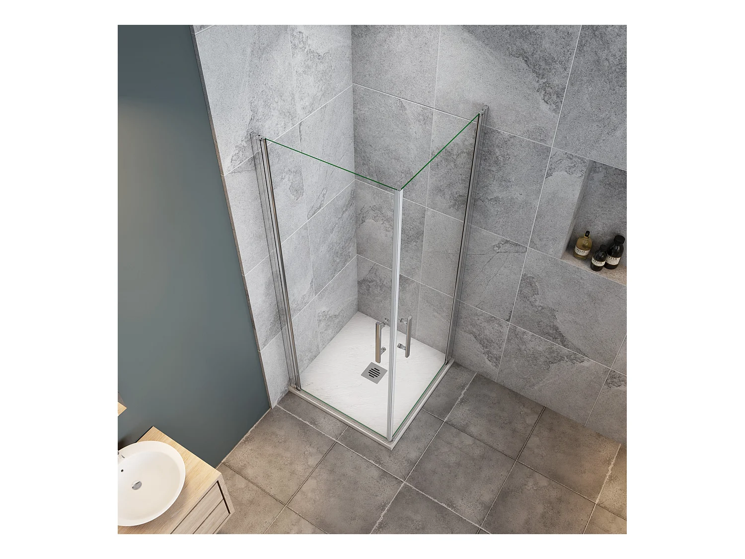 Vierkante douchecabine 100x100x185cm,enkelvoudige draaideur,6mm helder nano veiligheidsglas,profiel van glanzend chroom.