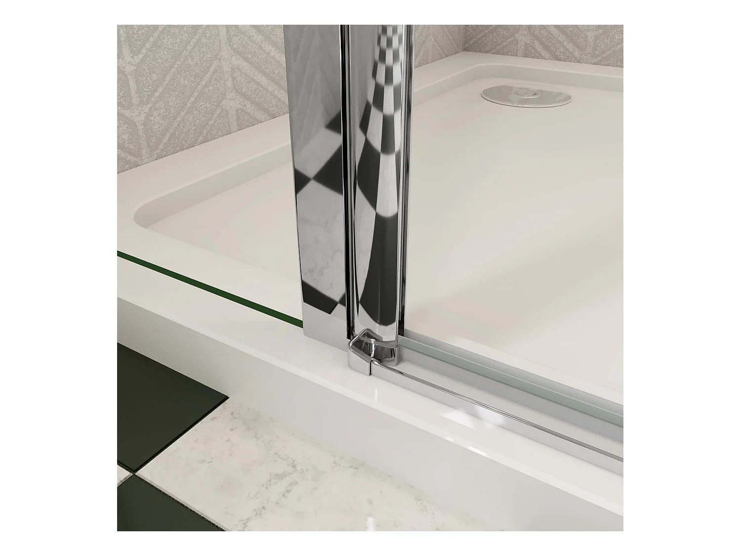 90x100x195cm Douchecabine draaideur+zijwand,6 mm NANO EasyClean veiligheidsglas,73-120 cm Stabilisatiestang (inkortbaar),profiel van glanzend chroom.