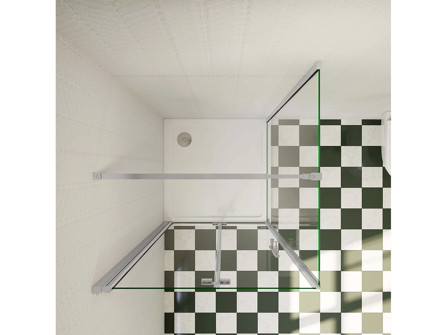 B:90xD:80xH:195 cm Douchecabine,draaideur + zijpanelen,6mm NANO EasyClean veiligheidsglas,73-120 cm Stabilisatiestang (inkortbaar),profiel van glanzend chroom.