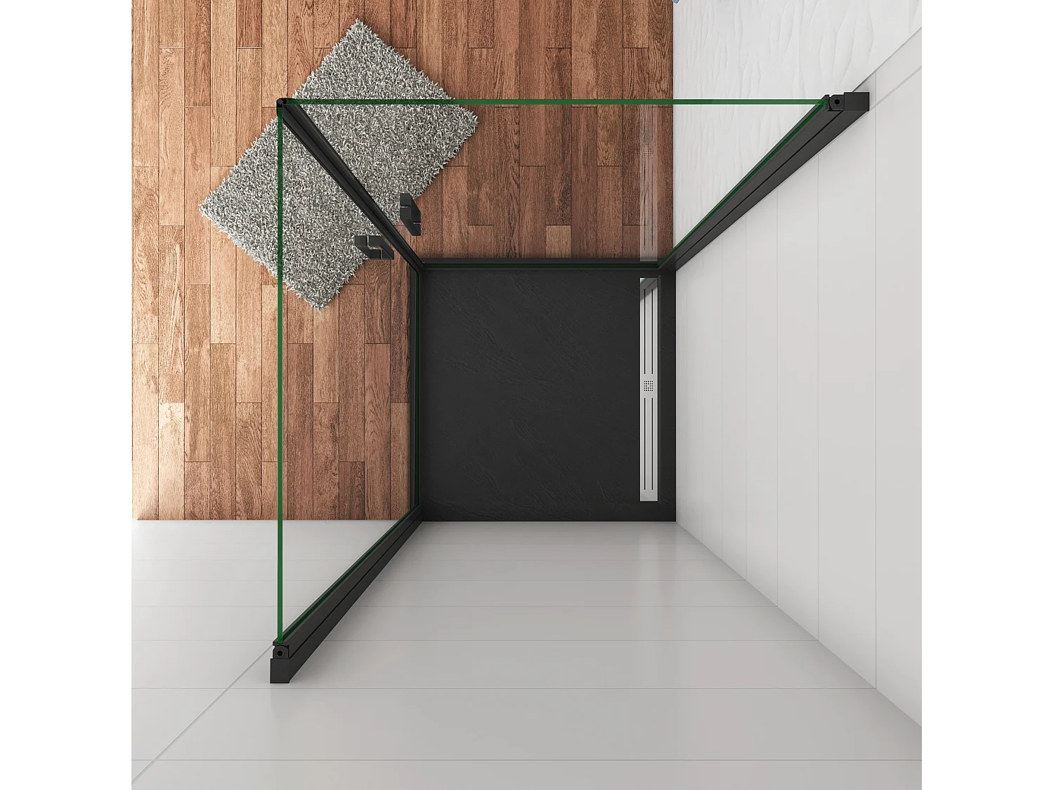 80x80x200cm Douchecabine met dubbele draaideur,8mm NANO helder veiligheidsglas,mat zwarte aluminium frame