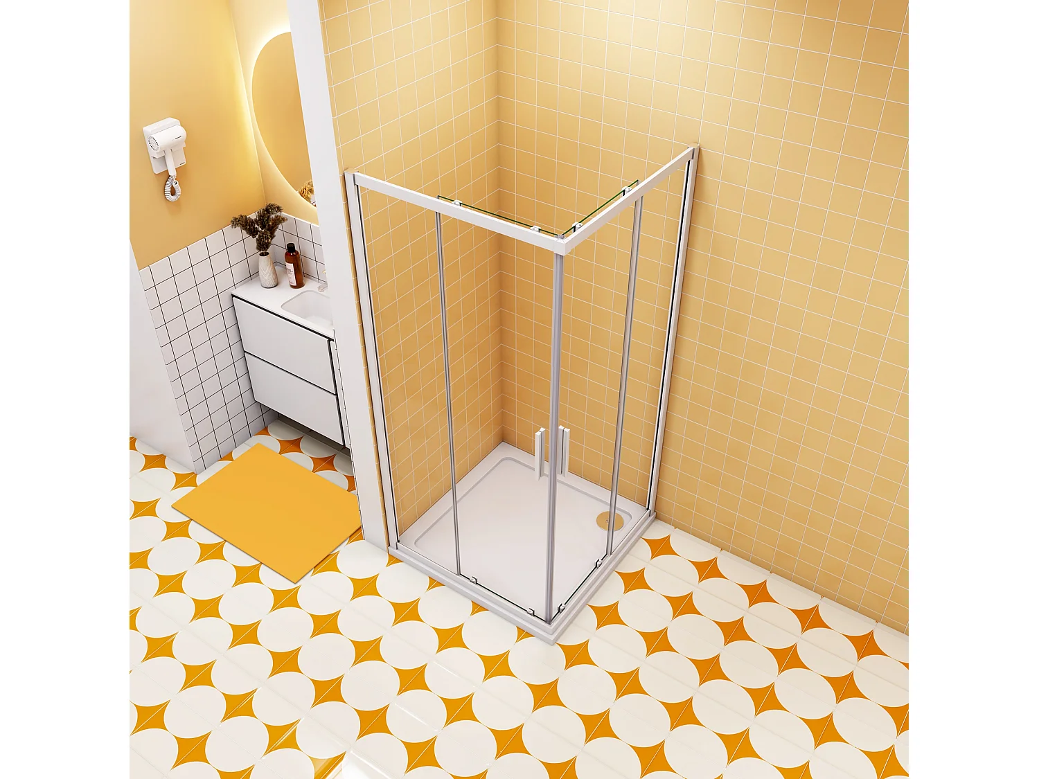 120x80x185cm Vierkante douchecabine hoekinstap dubbele schuifdeur,8mm helder antikalk NANO glas,,glanzend chroom profiel