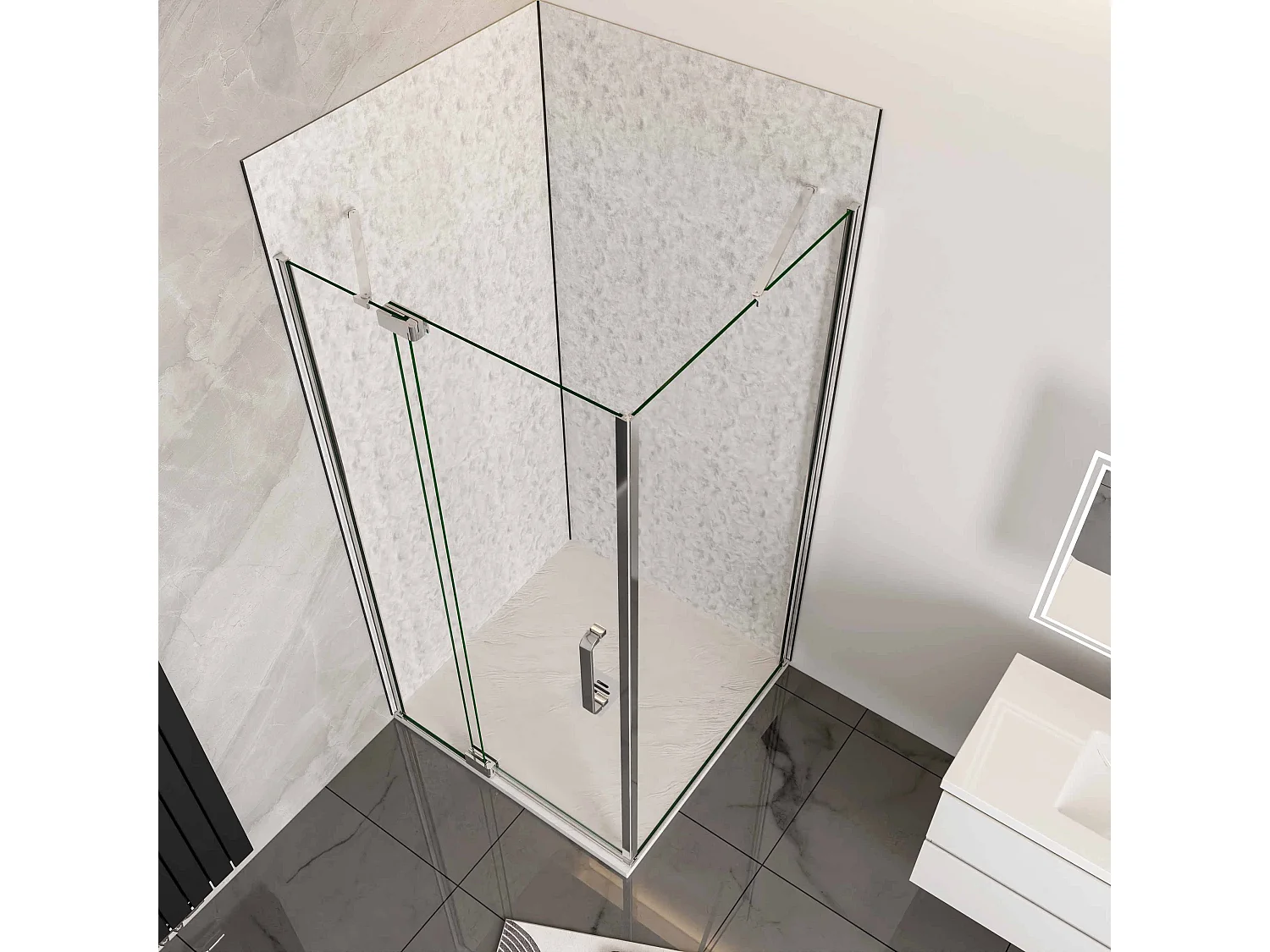 Douchecabine douchedeur draaideur 90x195cm met zijwand 90x195cm,8mm helder antikalk NANO glas,profiel van glanzend chroom.