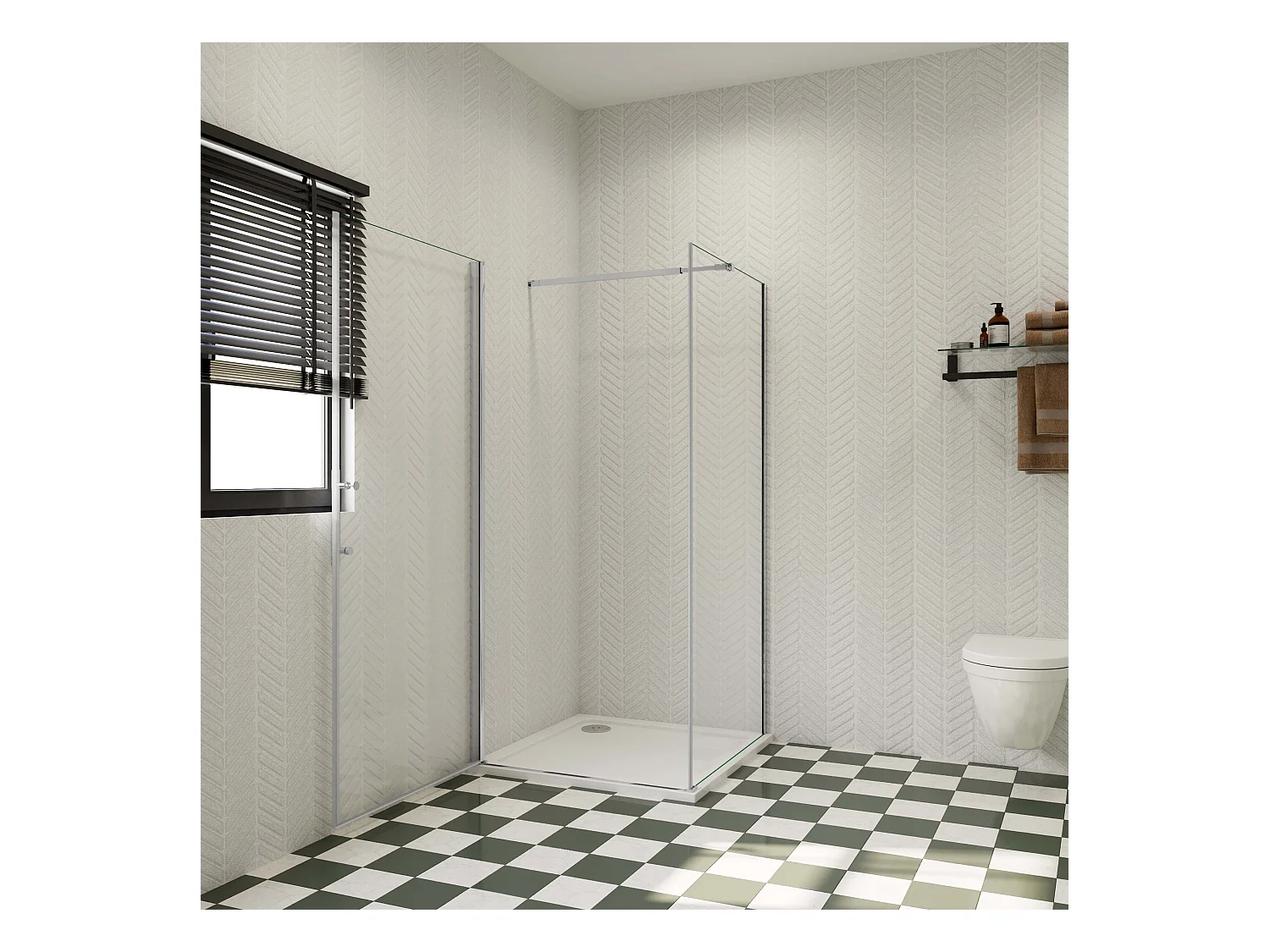 Douchecabine 90x80x185cm,draaideur+zijwand,6mm NANO EasyClean veiligheidsglas,73-120 cm Stabilisatiestang (inkortbaar),profiel van glanzend chroom.