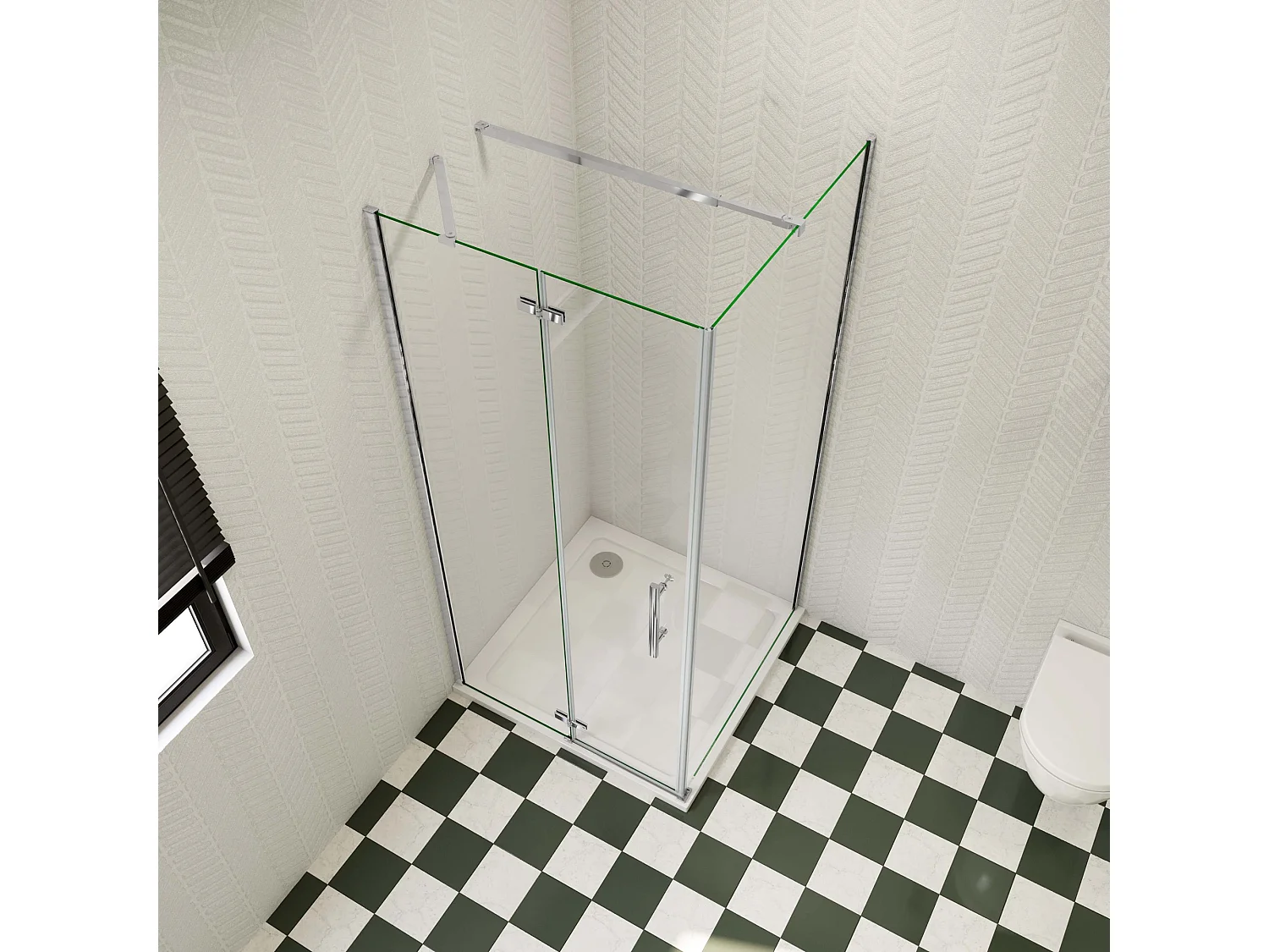 B:80xD:70xH:195 cm Douchecabine,draaideur + zijpanelen,6mm helder EasyClean veiligheidsglas,73-120cm Stabilisatorstang,glanzend chroom profiel.