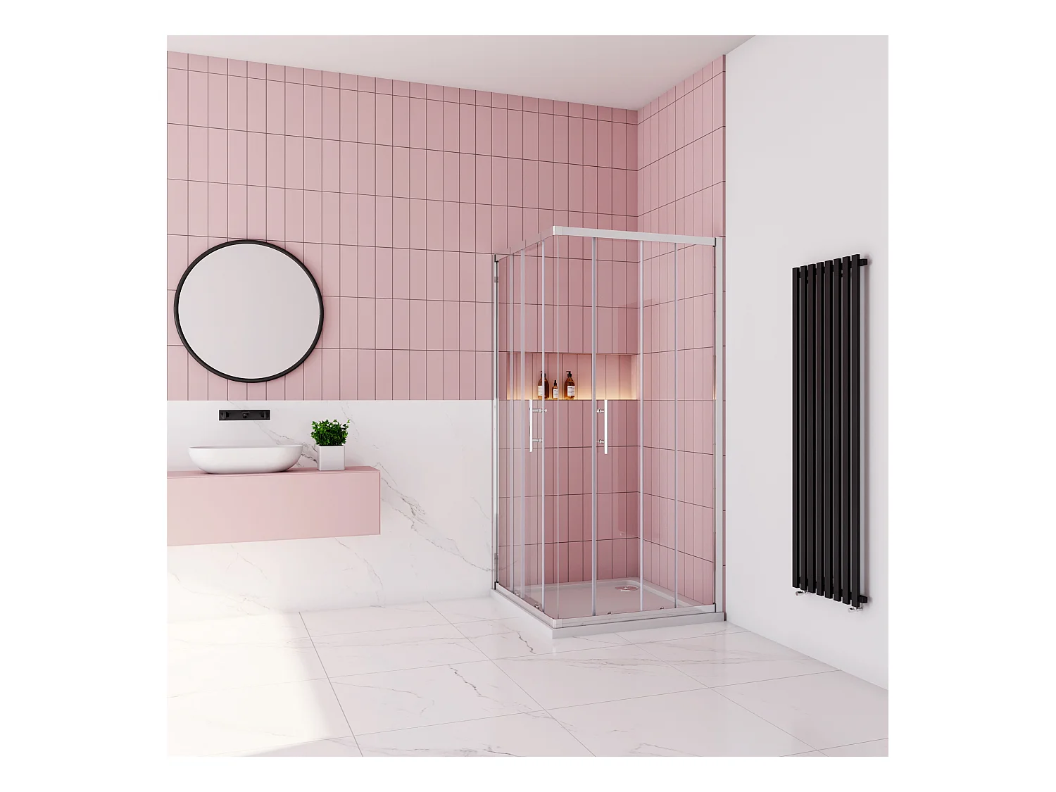 90x90x185cm Douchecabine met dubbele schuifdeur,6mm nano veiligheidsglas,profiel van glanzend chroom.