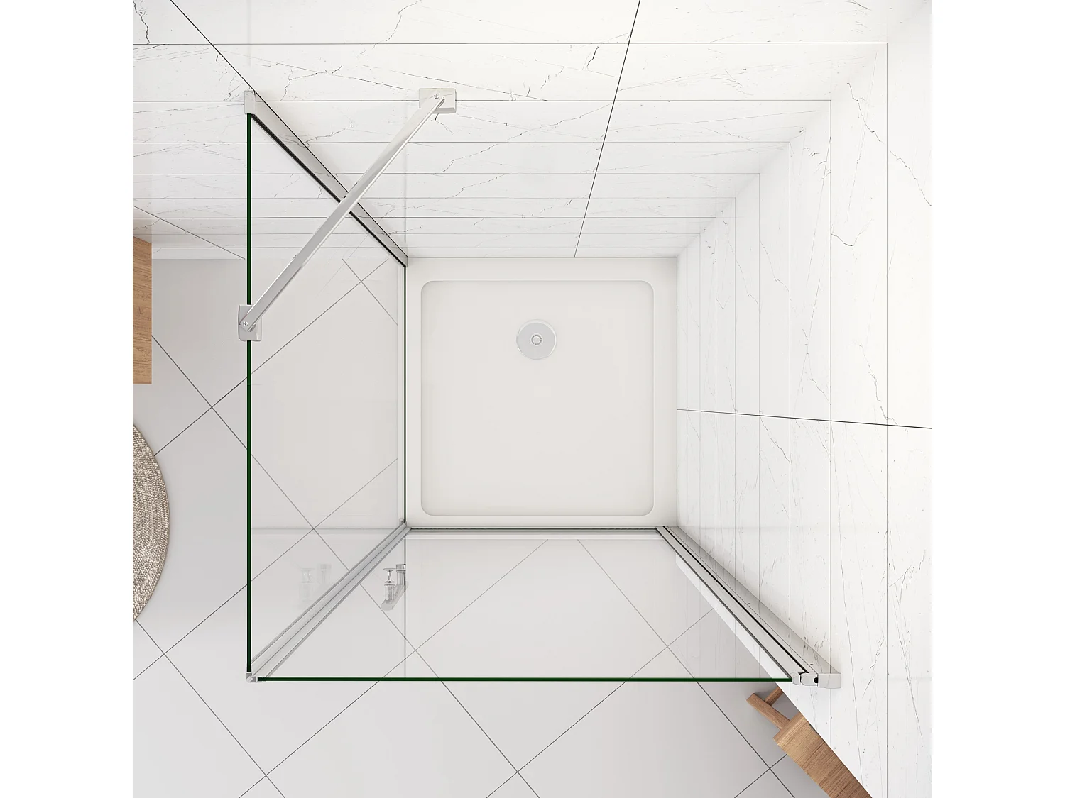 Douchecabine 80x100x185cm,draaideur+zijwand,6mm NANO EasyClean veiligheidsglas,45cm Stabilisatiestang (draaibaar),profiel van glanzend chroom.