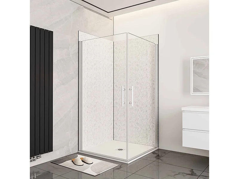 B:80xD:100xH:185cm douchecabine,5mm EasyClean veiligheidsglas,matte wit elektroforetische aluminium frame