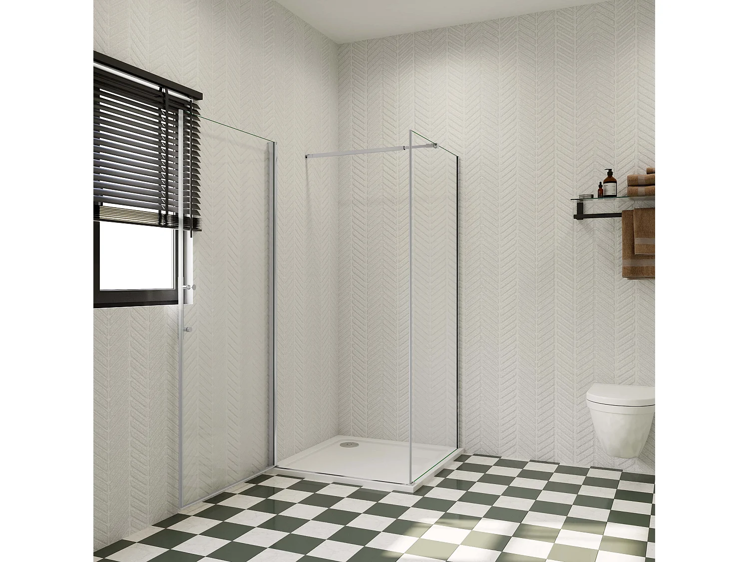 Douchecabine 76x76x195cm,draaideur+zijwand,6mm NANO EasyClean veiligheidsglas,73-120 cm Stabilisatiestang (inkortbaar),profiel van glanzend chroom.