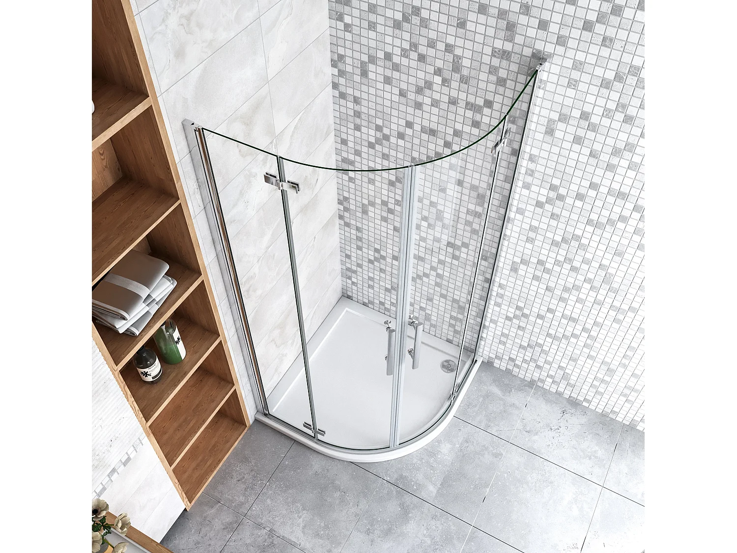 Kwartronde douchecabine 80x80x195cm,dubbele draaideur,hoek-instap douchecabine,6mm nano helder veiligheidsglas easyclean antikalk,inclusief douchebak