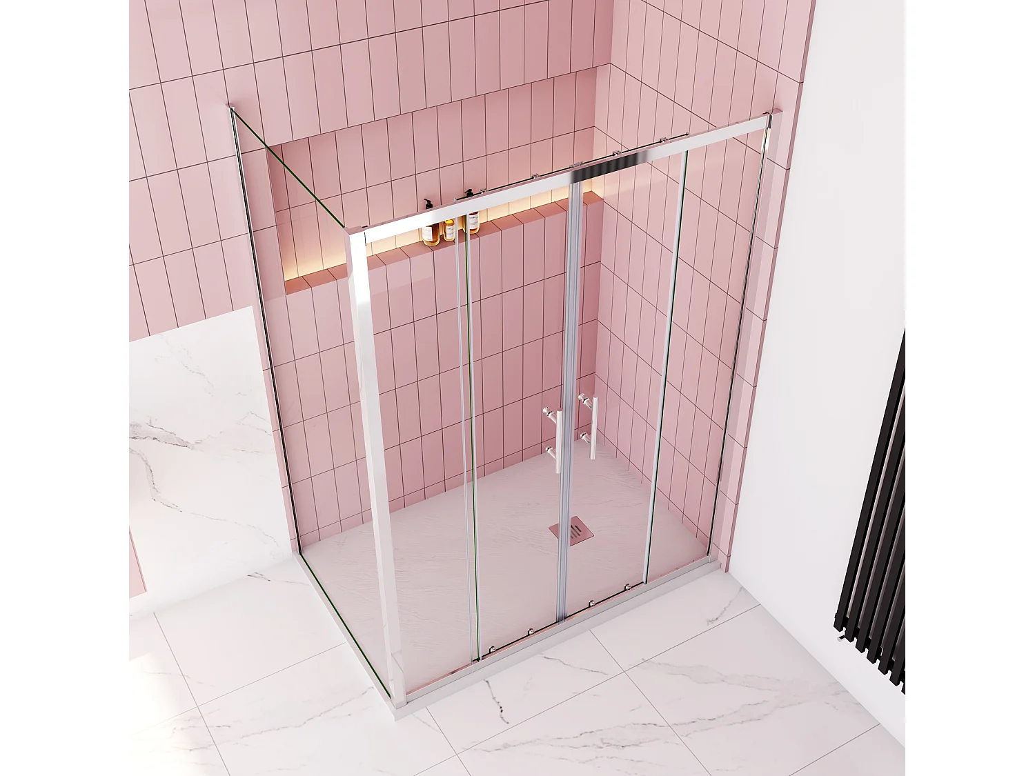 Schuifdeur douchecabine 140x190cm,zijpaneel 76x190cm,5mm helder veiligheidsglas,profiel van glanzend chroom.