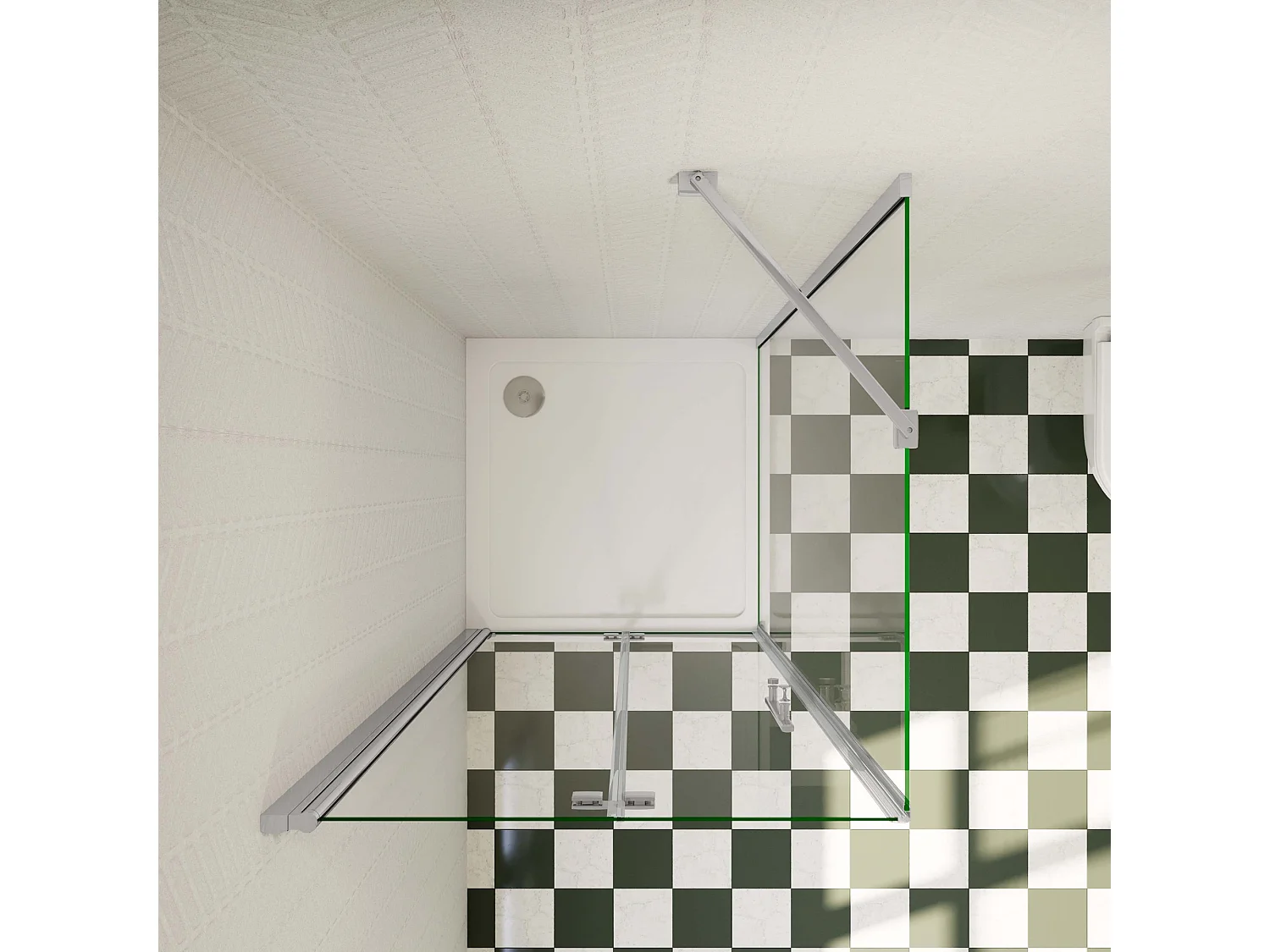 B:90xD:70xH:195cm Douchecabine,draaideur + zijpanelen,6mm NANO EasyClean veiligheidsglas,45cm Stabilisatiestang (draaibaar),profiel van glanzend chroom.