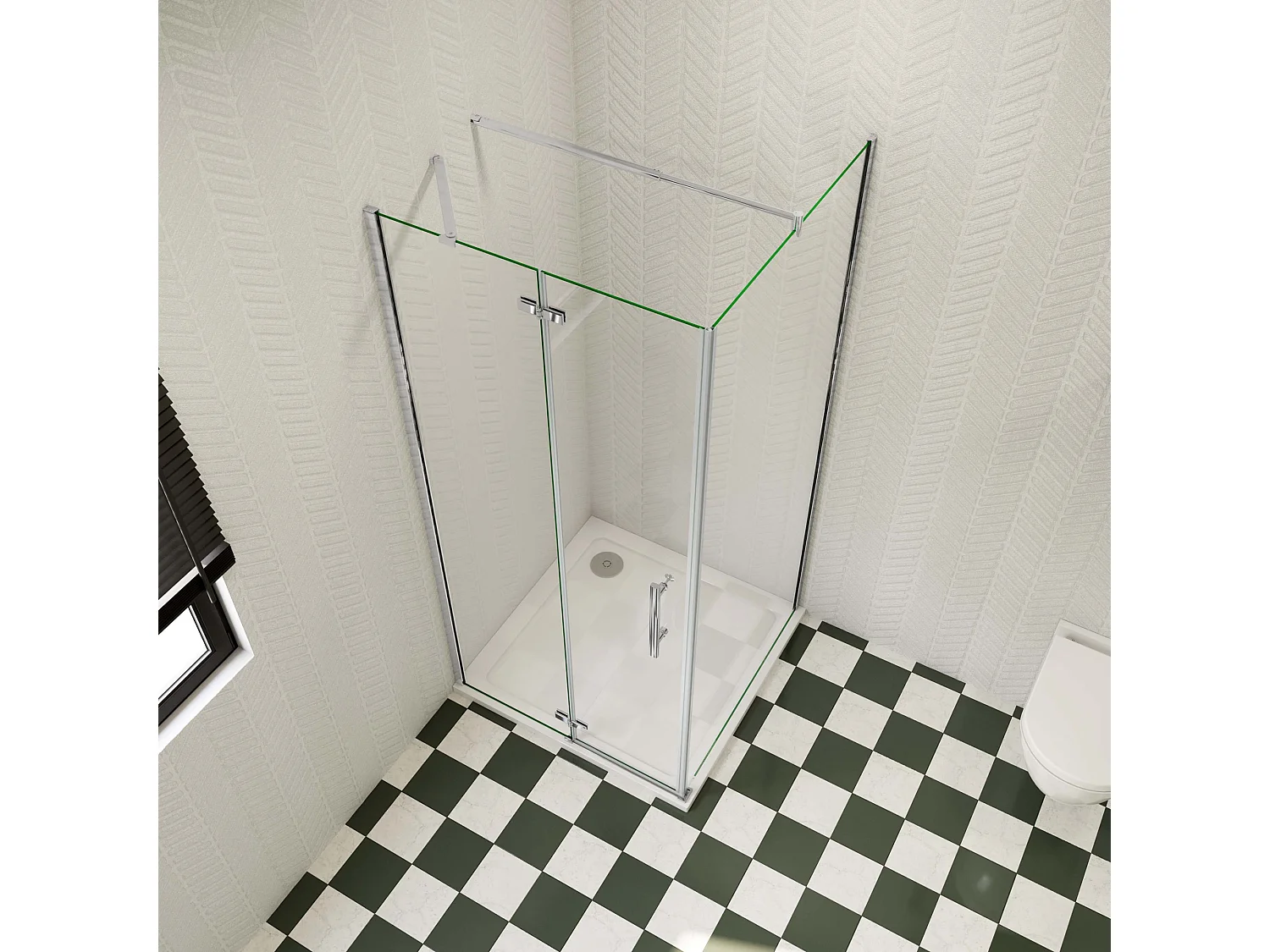 Douchecabine met vouwdeur en vaste zijwand,6mm NANO EasyClean veiligheidsglas,B:80xD:80xH:185cm,70-120cm Stabilisatiestang,chroom