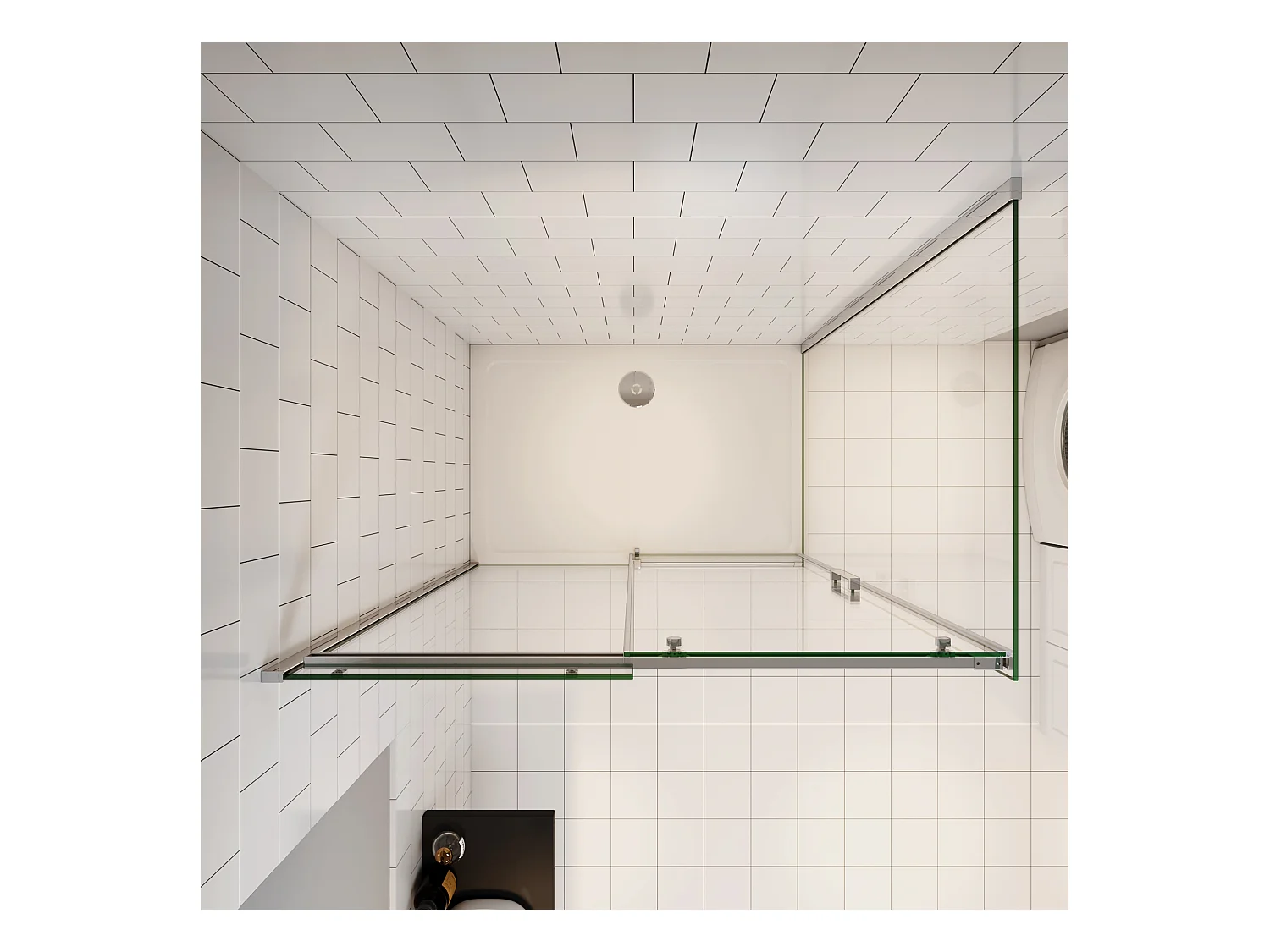 Schuifbare douchecabine met zijwand,8mm helder antikalk NANO glas,120cm(breedte)x90cm(zijwand)x195cm(hoogte),profiel van glanzend chroom.