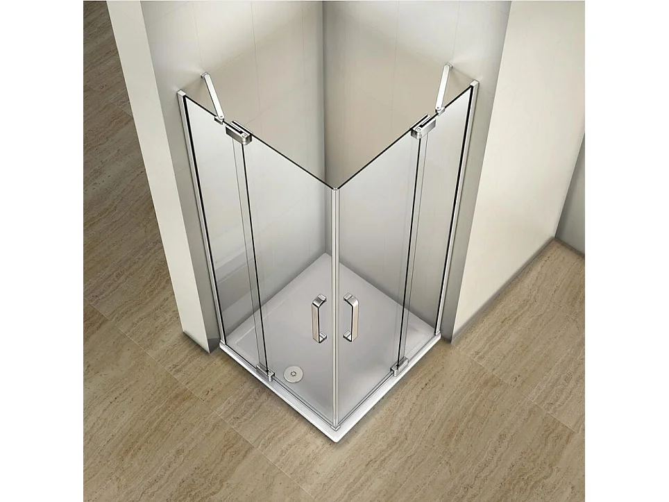 80x90x195cm Douchecabine dubbele draaideuren,8mm helder antikalk NANO glas,profiel van glanzend chroom.