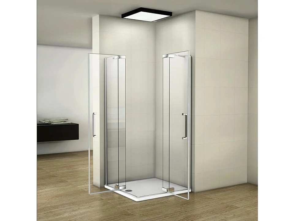 80x90x195cm Douchecabine dubbele draaideuren,8mm helder antikalk NANO glas,profiel van glanzend chroom.