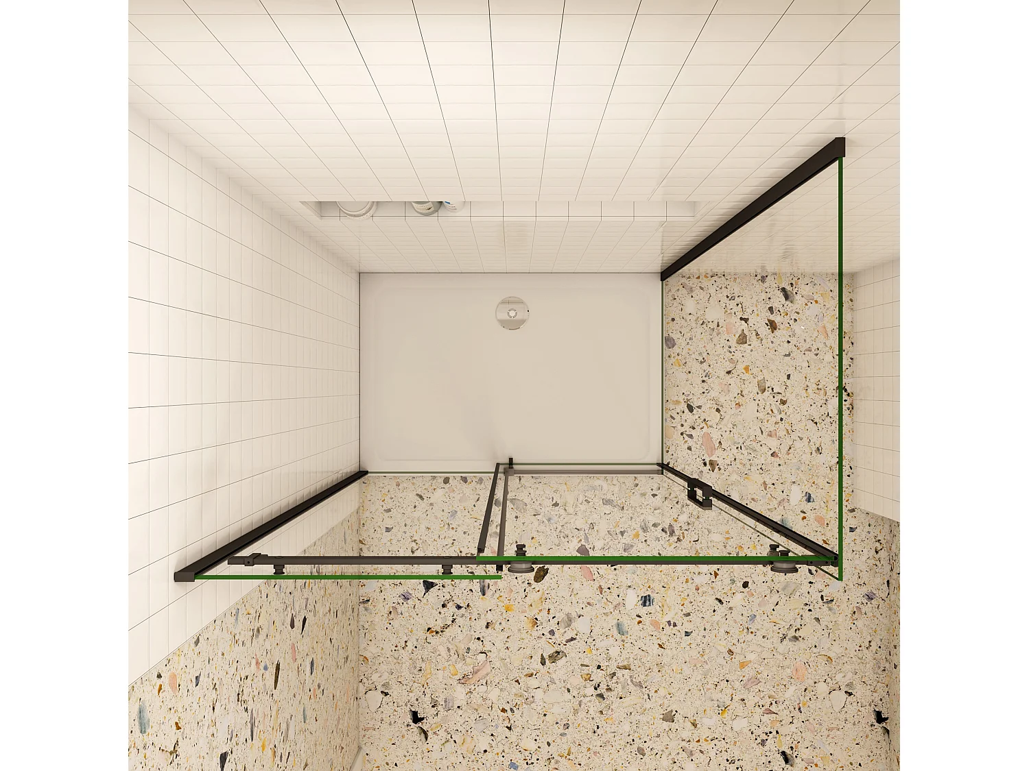 Schuifbare douchecabine 140x195cm met zijwand 90x195cm,8mm helder antikalk NANO glas,Mat Zwart Profiel