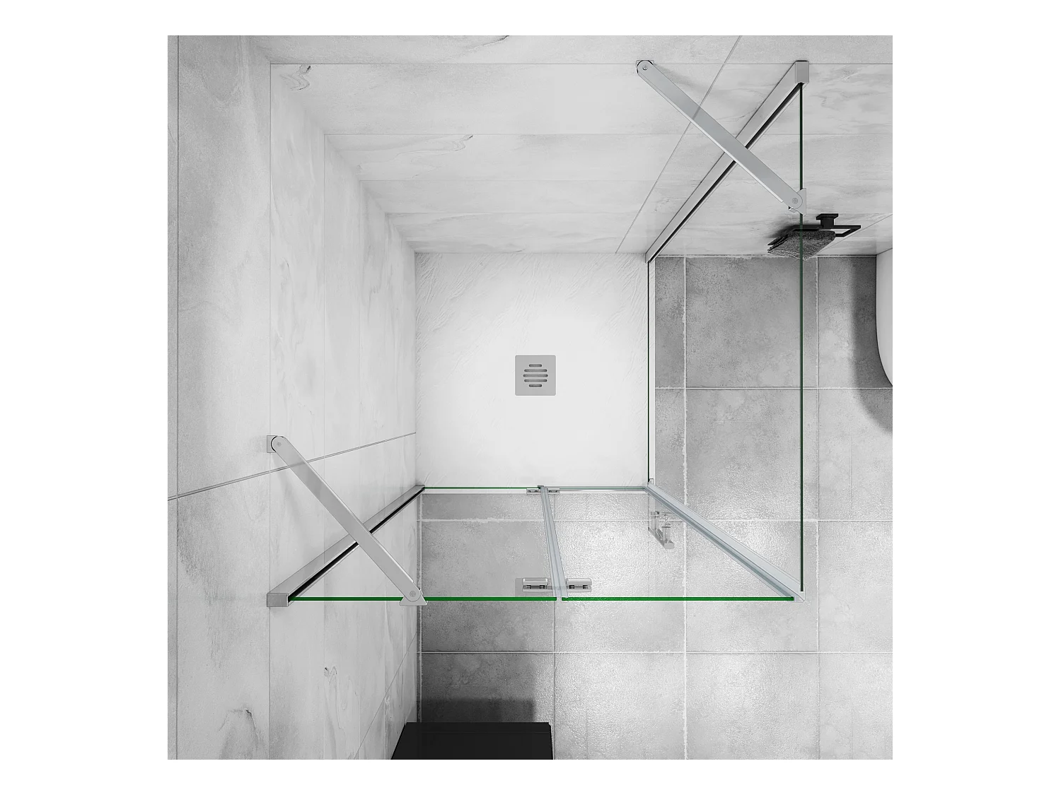 B:90xD:76xH:195 cm Douchecabine,draaideur + zijpanelen,6mm helder EasyClean veiligheidsglas,50cm Stabilisatorstang,glanzend chroom profiel.