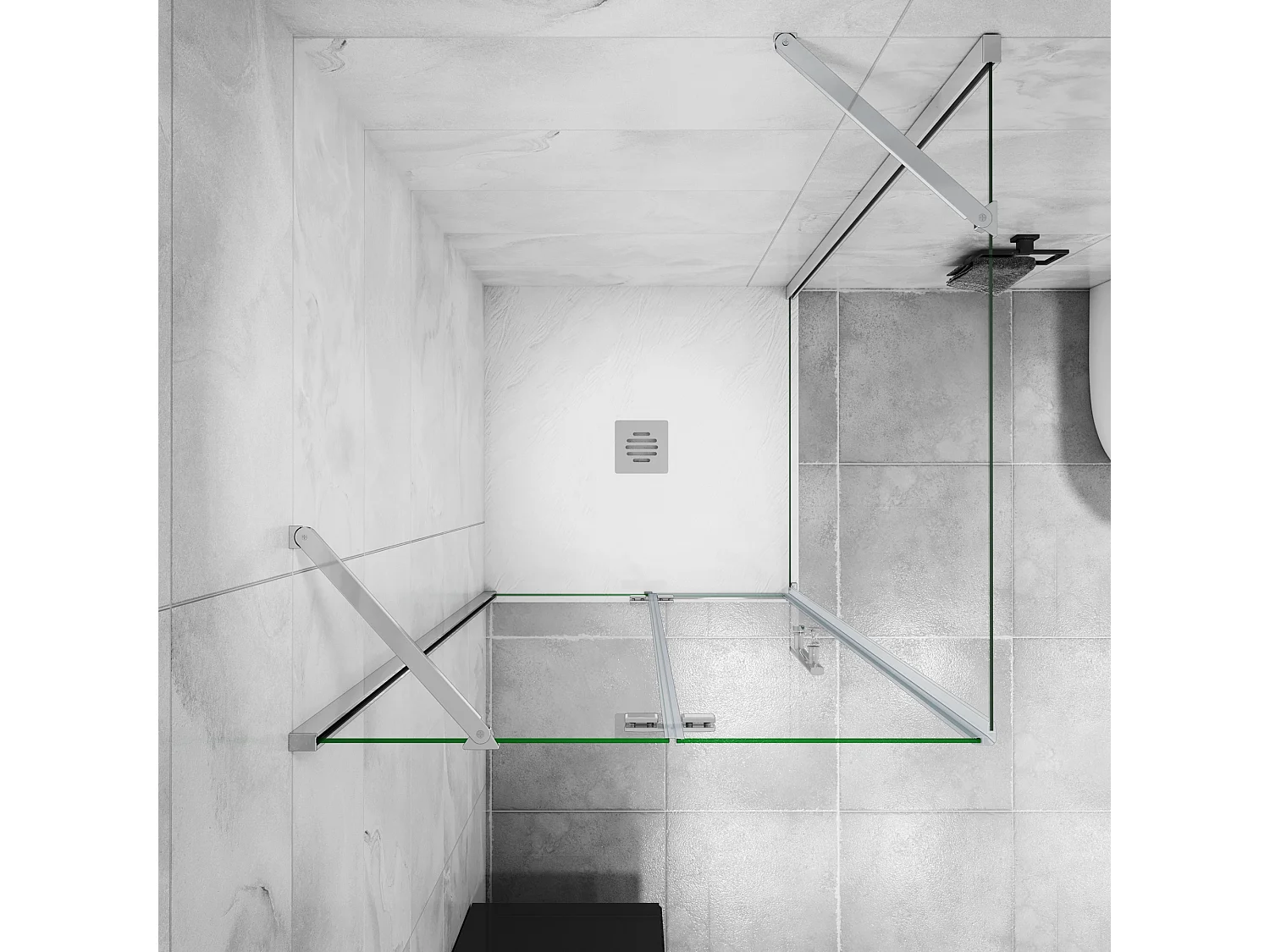 B:120xD:76xH:195 cm Douchecabine,draaideur + zijpanelen,6mm helder EasyClean veiligheidsglas,50cm Stabilisatorstang,glanzend chroom profiel.