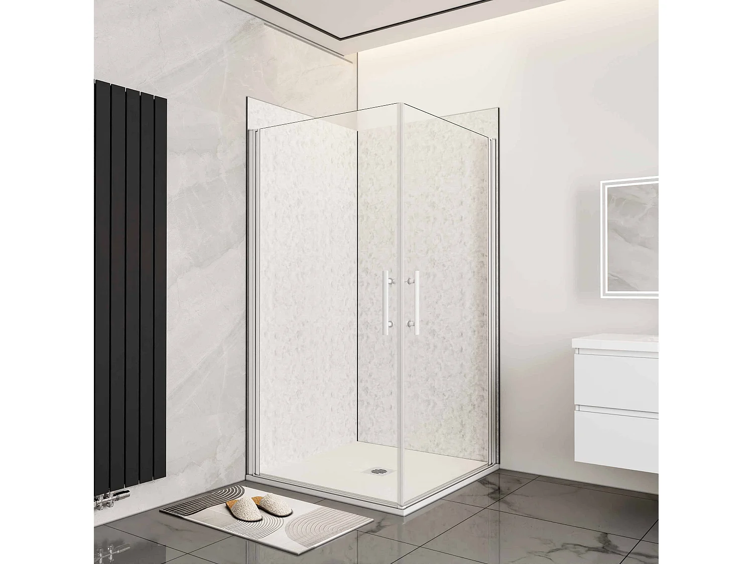 B:70xD:100xH:185cm douchecabine,5mm EasyClean veiligheidsglas,matte wit elektroforetische aluminium frame