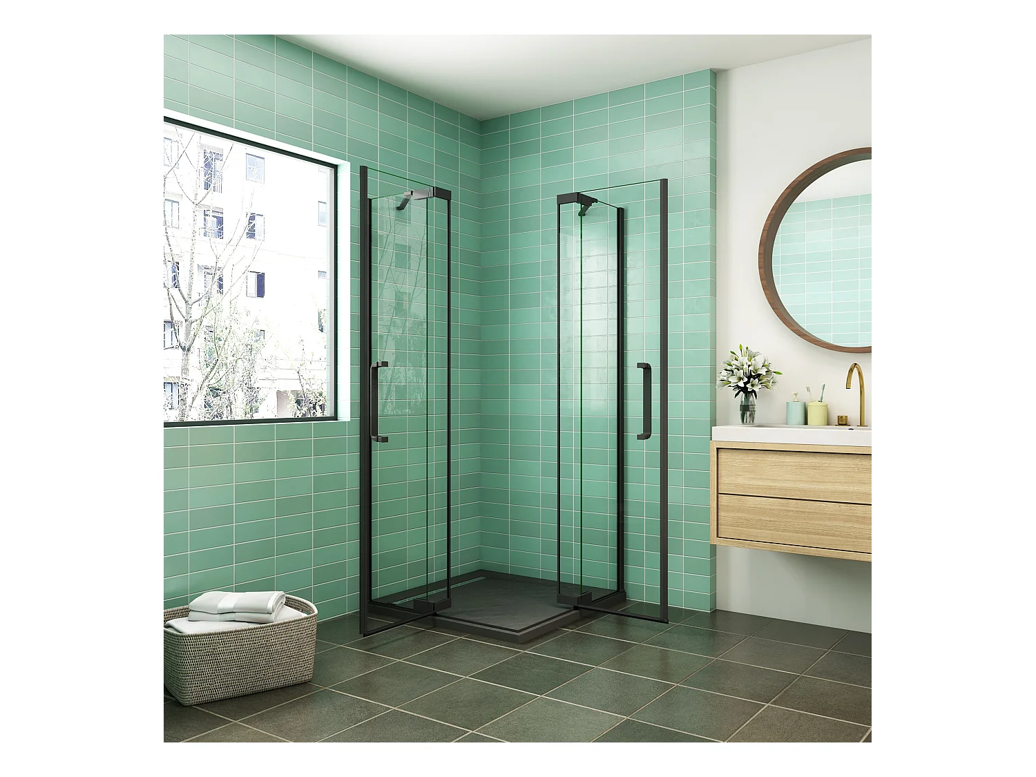 120x120x195cm Douchecabine Hoekinstap Draaideur Antikalk Helder Glas 8mm Veiligheidsglas Mat Zwart Profiel